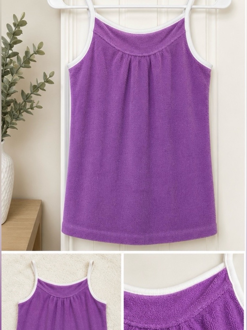 Janie and Jack Purple Terry Tank with White Trim